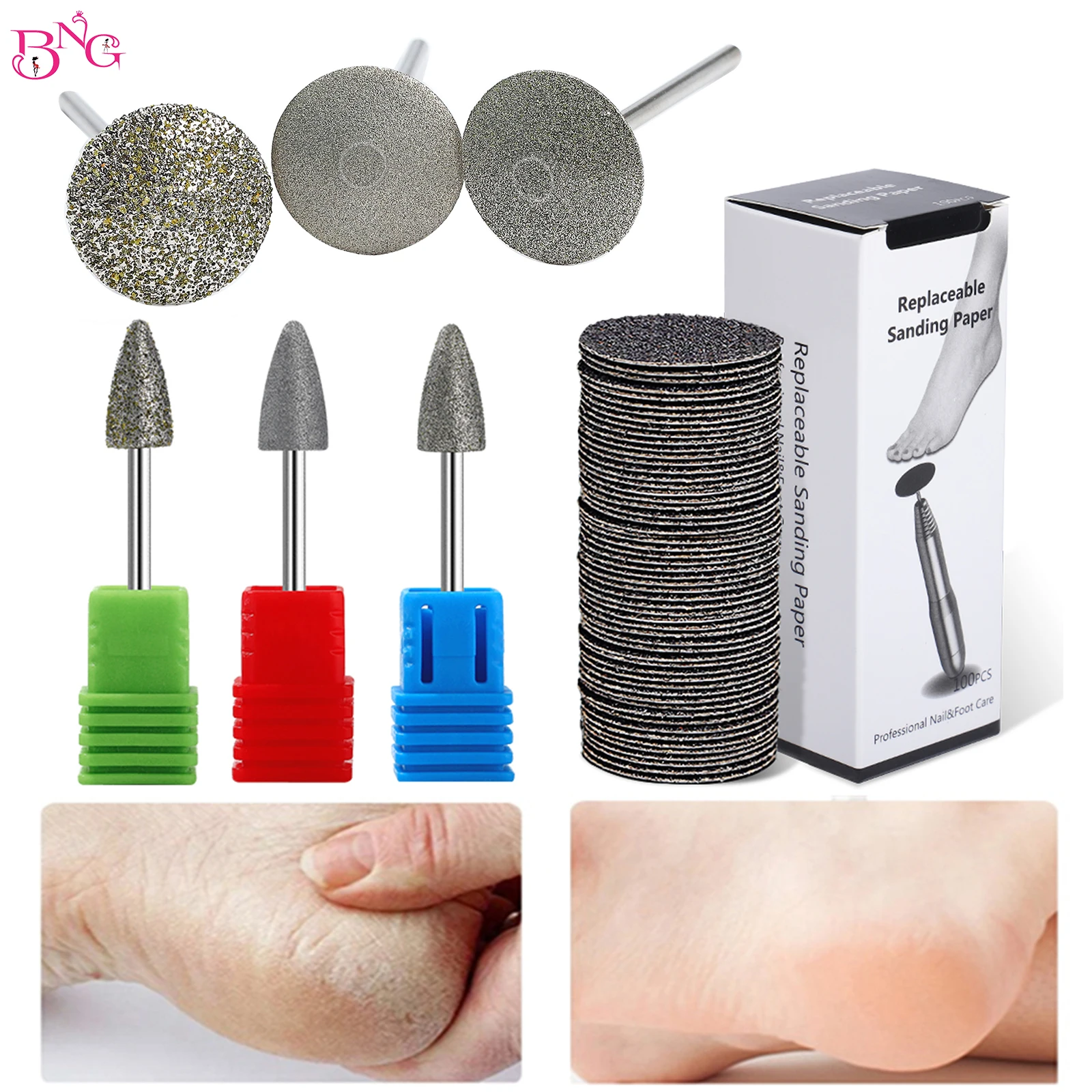 Diamond Nail Drill Bit Sanding Band Rotary Burr Foot Rasp Cuticle Cutters for Manicure Pedicure Disc Nozzles Tool Accessories