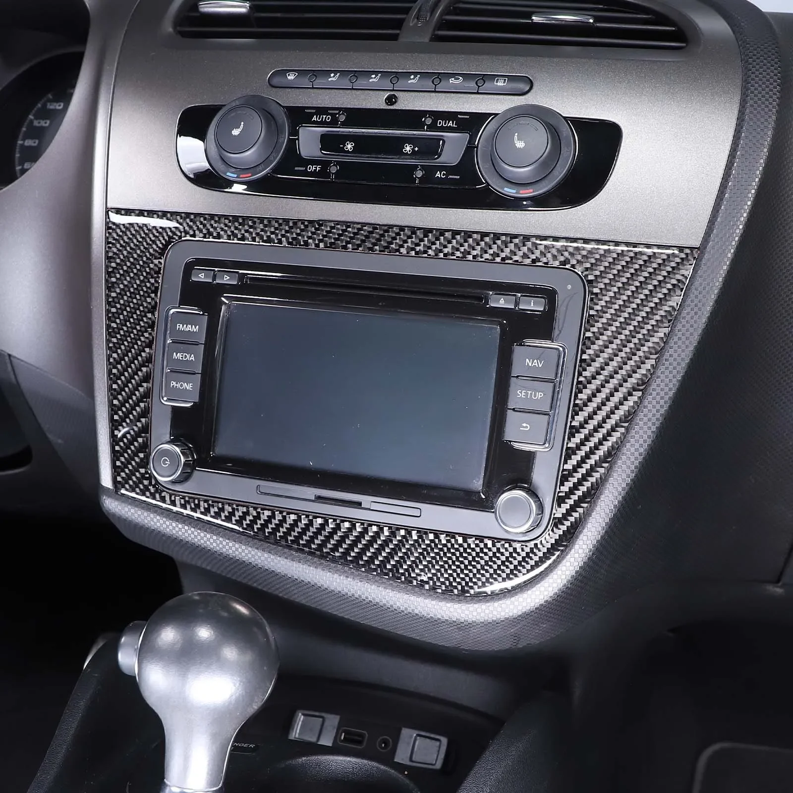 ل سيات ليون 2005-2012 LHD RHD ألياف الكربون الحقيقية ملصق سيارة CD لوحة لاصقة تزيين اكسسوارات تعديل السيارات الداخلية #3