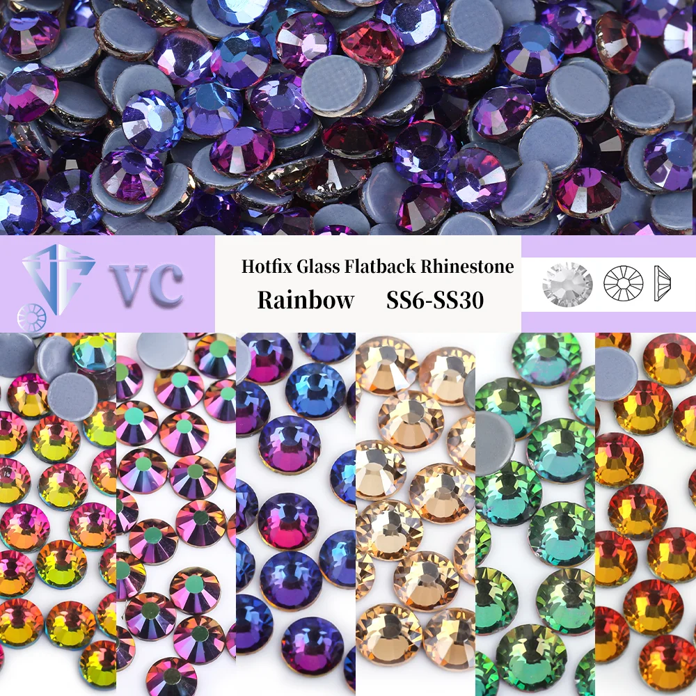 VC SS6-SS30 Hotfix Glass Flatback Rhinestone Rainbow Glitter Stones Rhinestones for DIY Craft Sewing Wedding Accessories