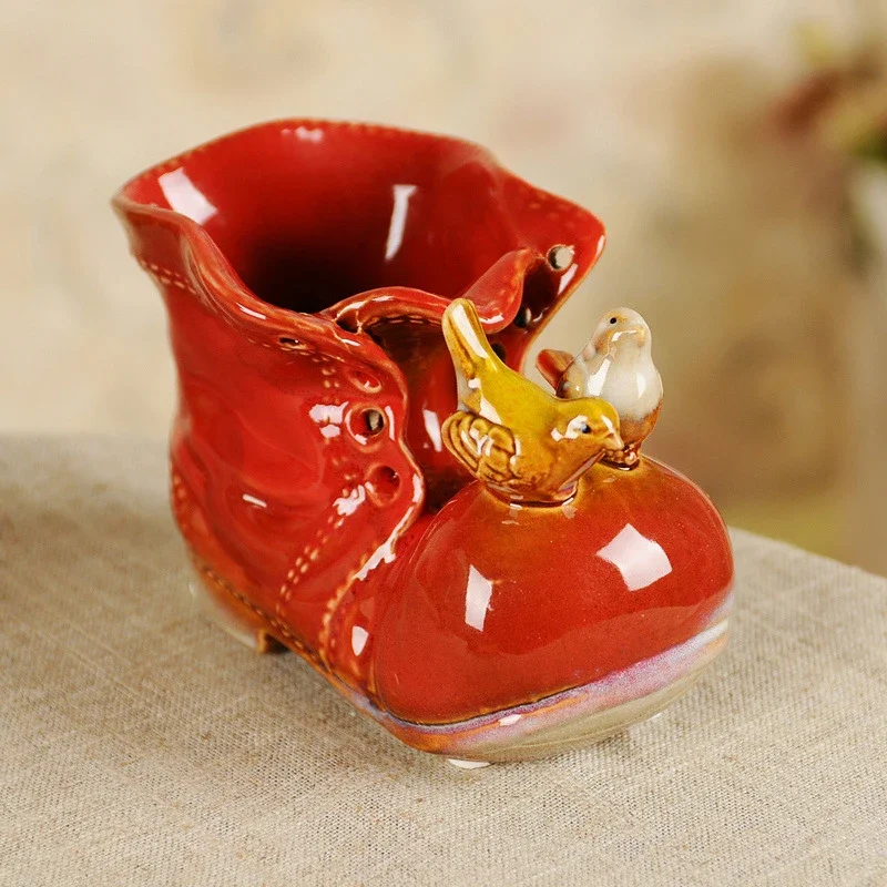 Shoe-Shaped Tabletop Flowerpot Multi-meat Plant Multi-Meat Plant Ceramic Flowerpot Small Mini family/garden/office Decoration