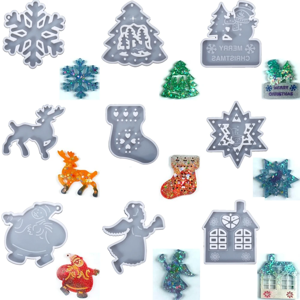 Christmas Style Silicone Mold Keychain Earring Pendant DIY Epoxy Resin Mould Jewelry Making Tools Resin Crafts Home Decoration