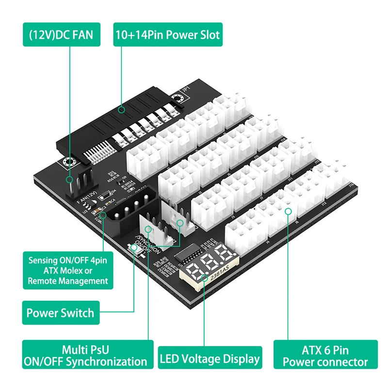 NEW ATX 12X6pin Power Supply Breakout Board Adapter With Flash LED For HP Server PSU 733428-101 720620-B21 830272-B21 720478-B21