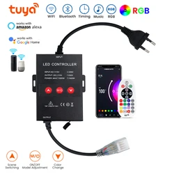 AC220V 110V Smart TUYA RGB 5050 LED Controller Music Sync Wifi Bluetooth App Control RGB Controller Work with Alexa Google Home