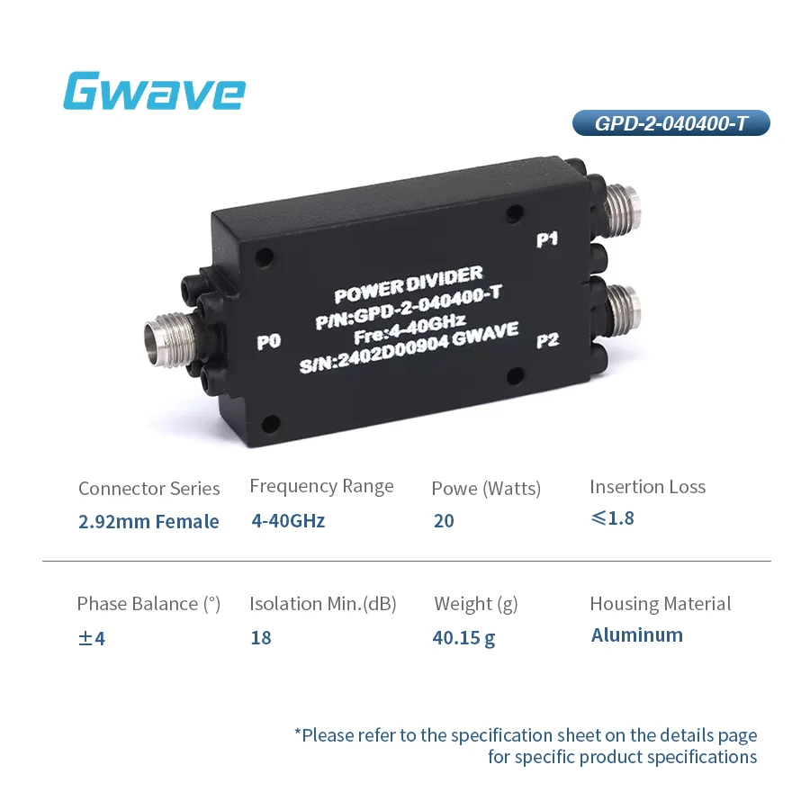 2-Way 2.92mm Power Divider For Telecom 4 GHz To 40 GHz 20 Watt Rated From 4 To 40 GHz