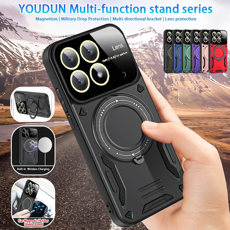 

For Poco X7 Pro Magnetic Ring Stand Armor Case For Poco F6 Pro F8 F7 X6 X5 X4 X3 NFC C65 For Magsafe Wireless Charge Phone Cover