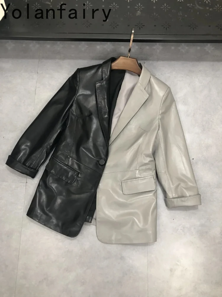 Casacos de couro de carneiro genuínos para mulheres, casaco de couro real feminino, vestido blazer para primavera e outono, Zjt2503, 2021