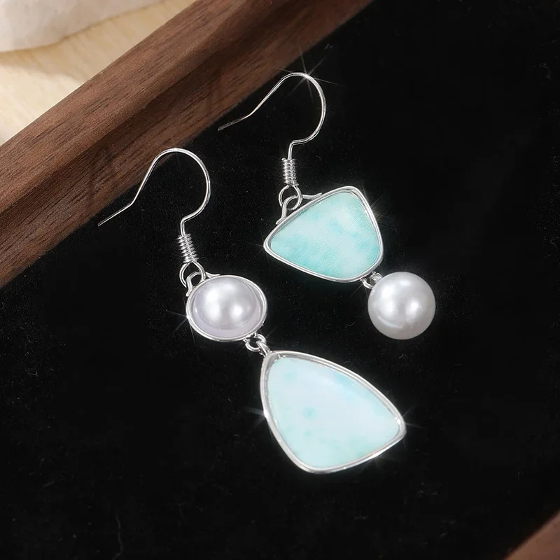 خمر بوهو مادة النحاس غير المتكافئة تقليد اللؤلؤ قلادة الأقراط، اليدوية المرأة البوهيمي نمط الأقراط #4