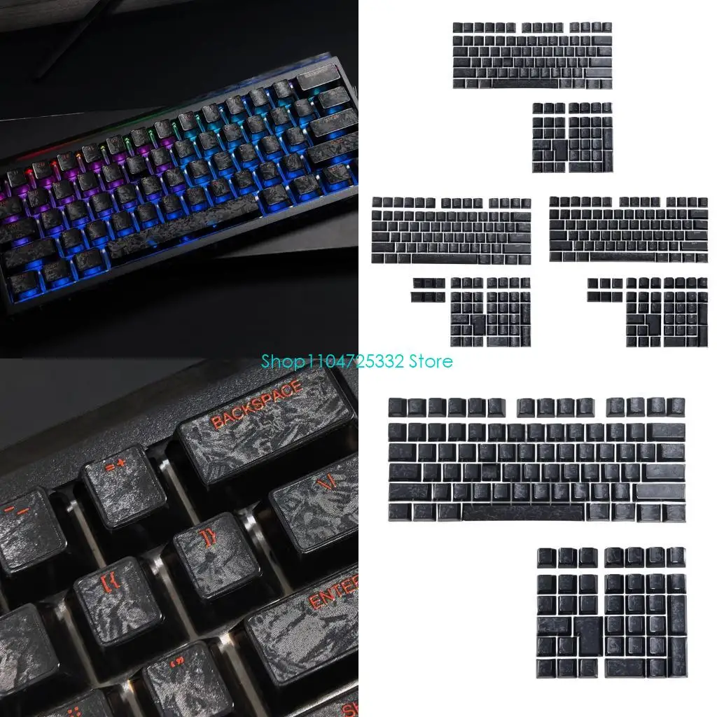 P5EA Carbon Fiber Texture Side Print Translucent Keycaps Original Height PBT Material For Mechanical Keyboards