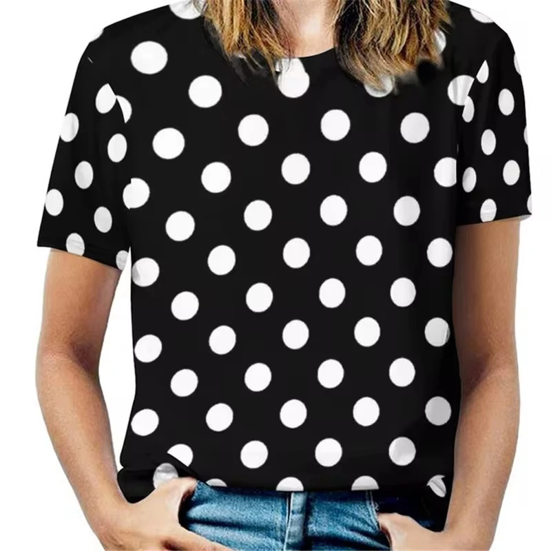 Summer Vintage Polka Dot 3D Print Women's T-Shirts Women's Casual Short Sleeve T Shirt O-Neck Tees Harajuku Tops Female Clothing