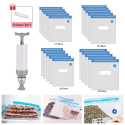 20/10pcs Reusable Vacuum Sealer Bag, Air Valve Pump Sealing Vegetables Meat Fresh-keeping Bag, Kitchen Food Storage Zipper Bags
