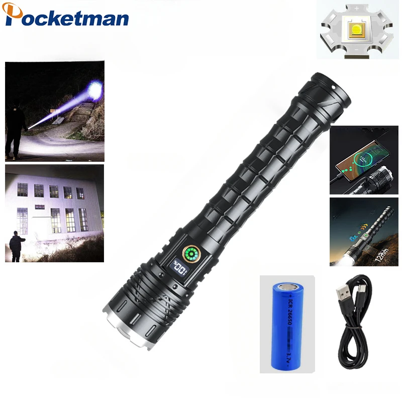 LED High Power Flashlight IPX44 Waterproof Zoom Torch USB Rechargeable Lights Outdoor Camping Fishing Night Ride Lantern