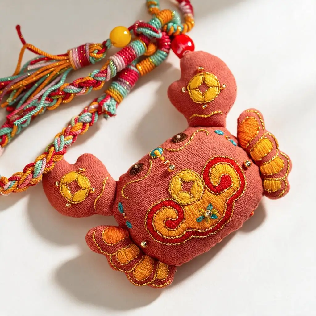 Diy Handmade Embroidery Crab Lucky Talisman Kit Chinese Traditional Braided Cord Bag Hanging Pendant New Year Gift Optional Hoop