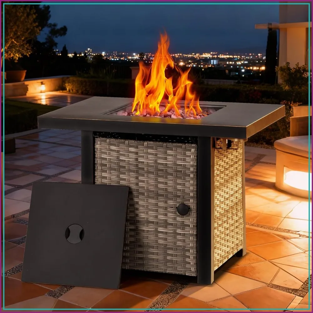 32 Inch Propane Fire Pit Table with 2 Drink Holders for Outdoor Patio