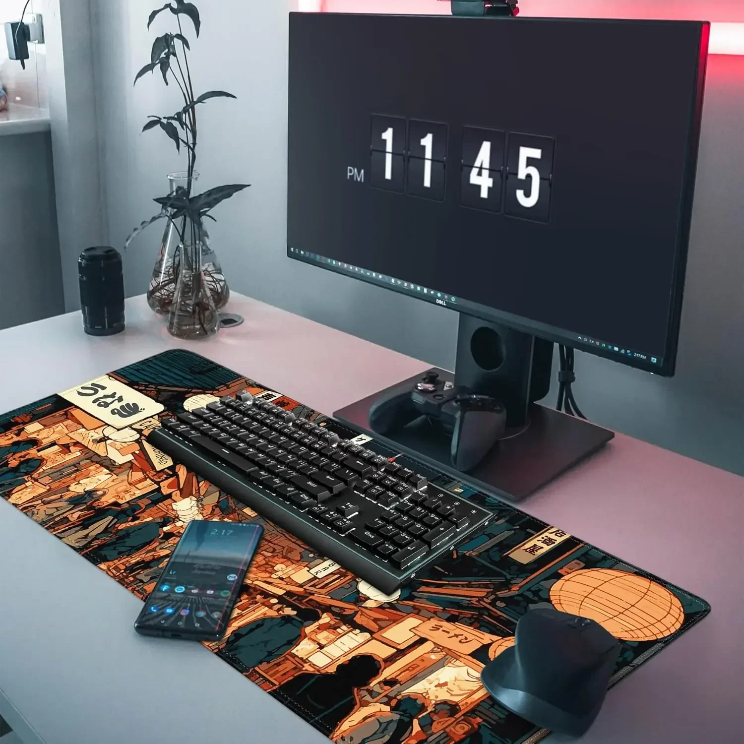 Japanese Street Gaming Mouse Pad Large Anime Desk Mat XXL 90x40 Extended Keyboard Mousepad with Non-Slip Base and Stitched Edge