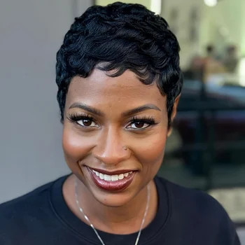 앞머리 있는 픽시 컷 인모 가발, 브라질리언 논 레이스 프론트, 풀 머신 제작, 일상의 우아함 Best5 앞머리 있는 픽시 컷 인모 가발, 브라질리언 논 레이스 프론트, 풀 머신 제작, 일상의 우아함 Best5