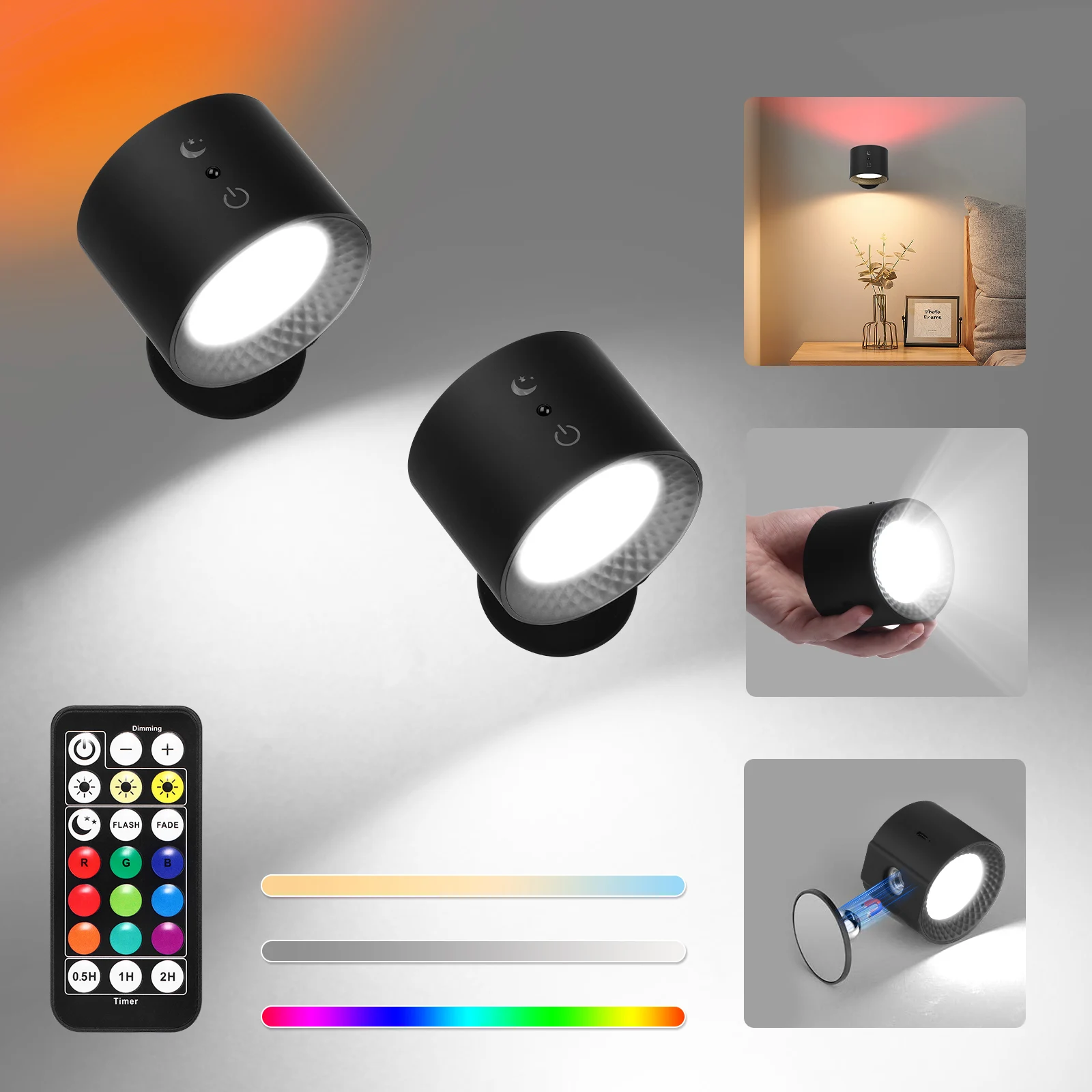 

LED Wall Lights Touch & Remote Control Wireless Wall Lamp 3 Color Living Room Light Fixture Lamp For Home Bedroom Kitchen Indoor