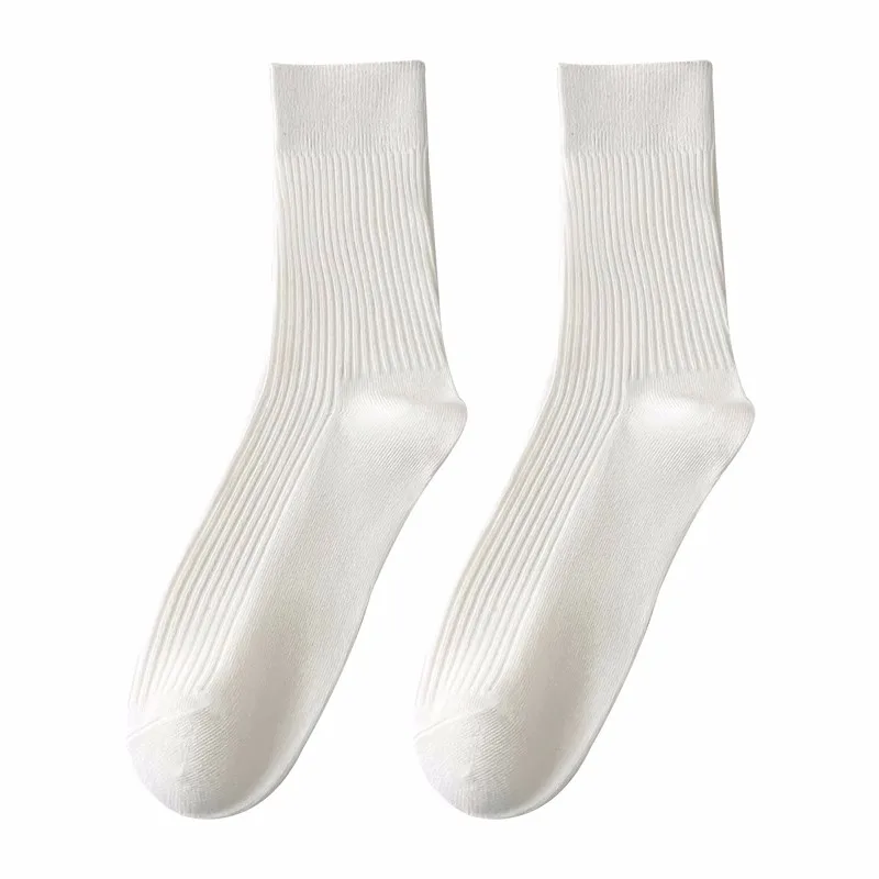 Men\'s Socks High Quality Solid Color Middle Tube Breathable Comfy Crew Socks Plain Soft Japanese Fashion Long Casual Socks Male