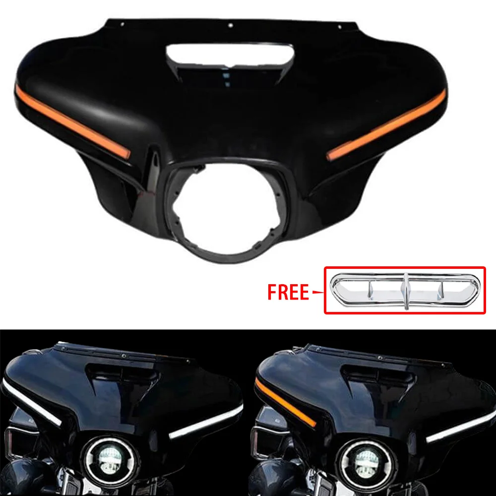 

Front Headlight Fairing DRL White Flow Amber Turn Signal Fairing Vent Trim for Harley Street Electra Glide Ultra Limited 14-24