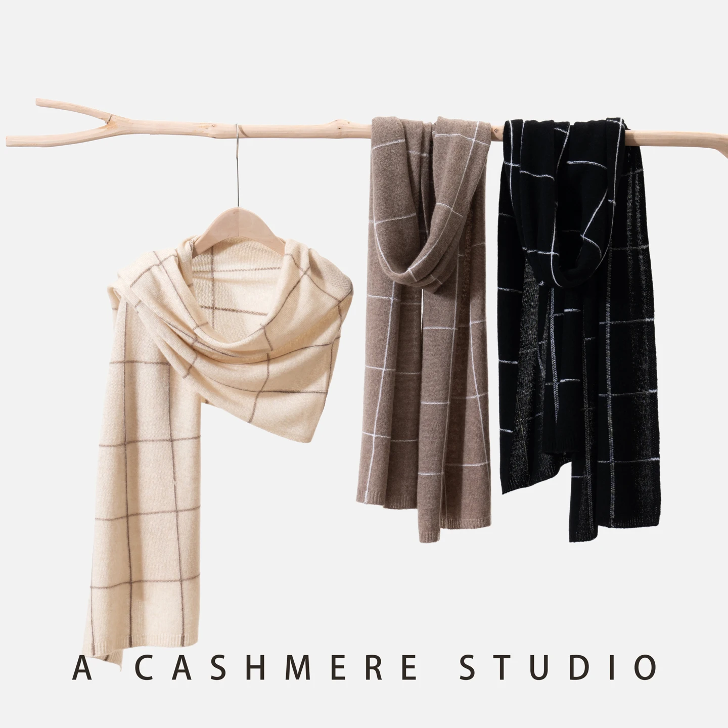 

Autumn and Winter New 100% Cashmere Scarf Shawl Dual purpose Thickened Warm Rectangular Grid Knitted iBooks Fashion Versatile