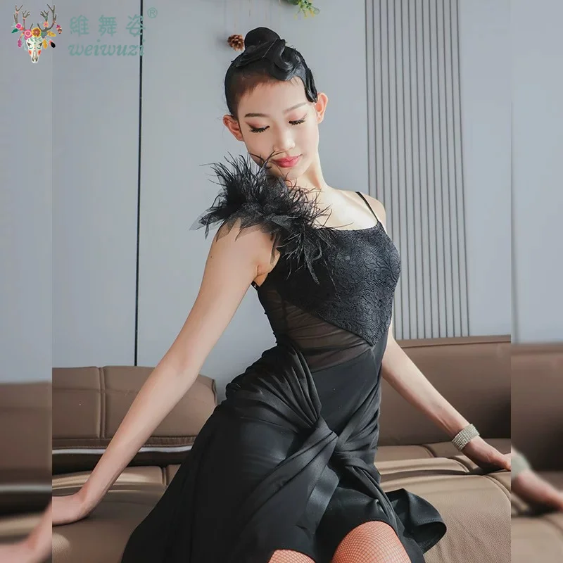Latin Dance Professional Competition Clothes Mesh Suspender  Dress Womens Sexy Ballroom Skirt Practice Wear Prom Stage Costume view 4