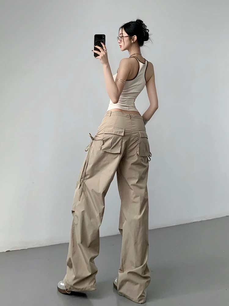 

Women's Khaki Baggy Pants Y2k 2000s Parachute Pants Vintage Streetwear High Waist Trousers Harajuku Pants Aesthetic Clothes 2025