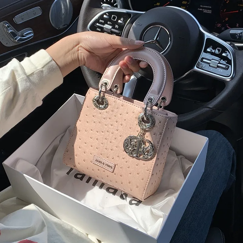 

TAMATHA Pink Ostrich Pattern Handbag Faionable Women's Bag Soft PU Leather Casual Sle Spring Summer New Arrival