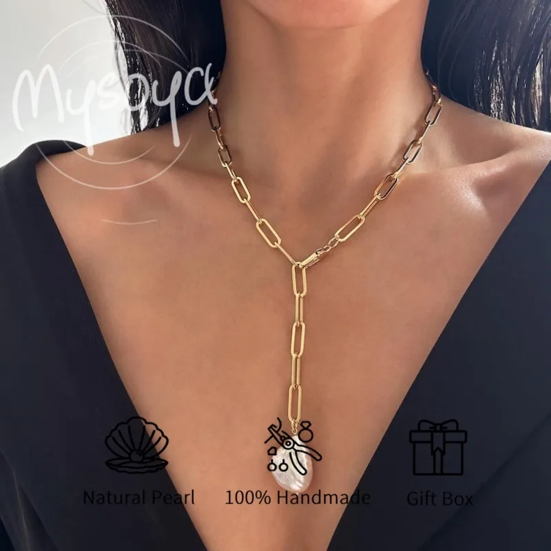 

MYSOYA белое ожерелье с подвеской из пресноводного жемчуга в стиле барокко 12-13 мм с подарочной коробкой для нее/дня рождения/свадьбы/Рождества/нового года