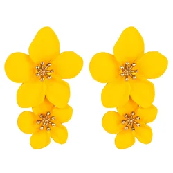 White Yellow Flower Earrings For Women Double Layers Statement Earrings Fashion Large Hanging Stud Party Jewelry Bijoux