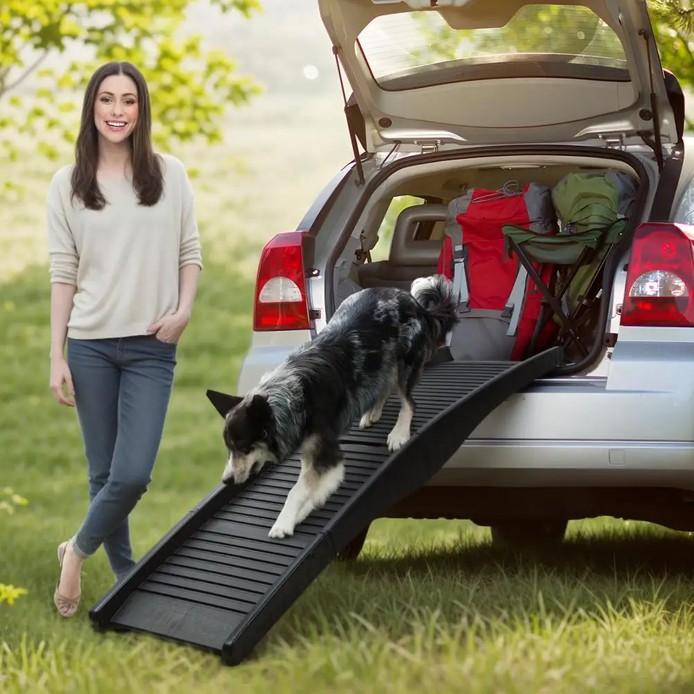 Rampa plegable para perros para coche, escalera grande plegable para perros de 4 pliegues, soporta hasta 150 libras, rampa para escalones de perros y gatos para automóviles, camiones y SU