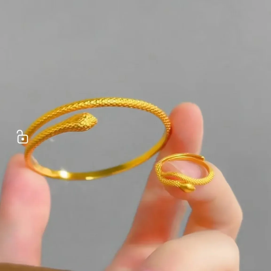 

9999 Ancient Dharma Spirit Snake Bracelet Ring Set 24K real gold Same Serpentine Bracelet Adjustable Plate Handpiece