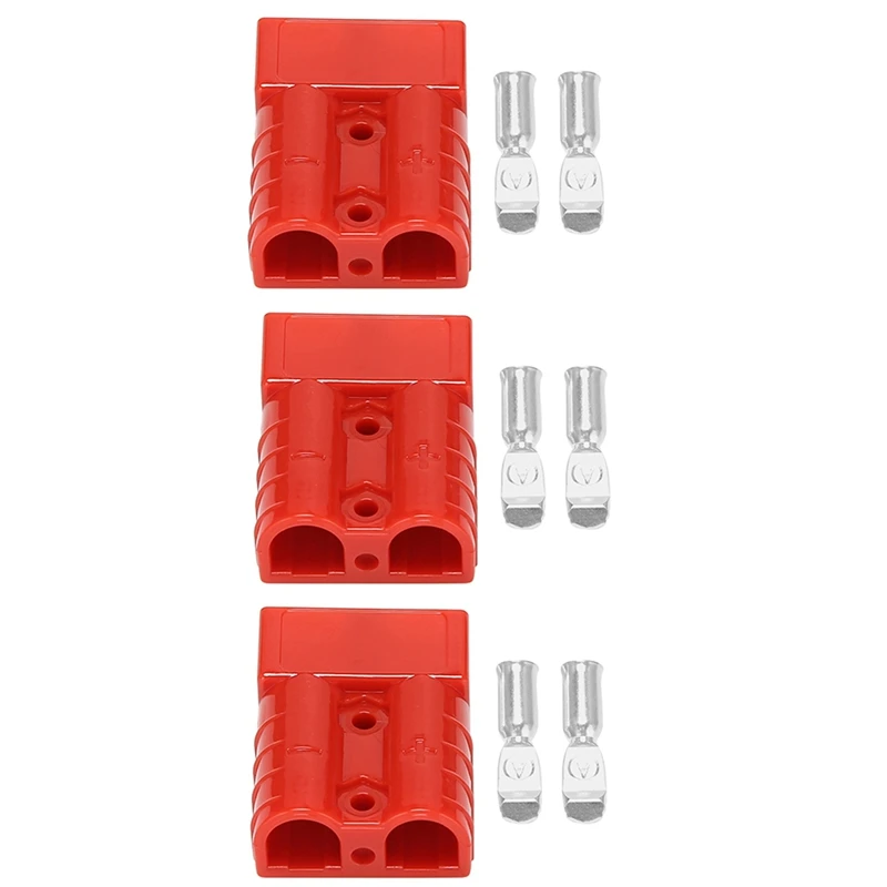 3X For Anderson Style Plug Connectors 50A 600V 6-12AWG AC/DC Power Tool For 6AWG Plated Solid Terminals Plugs Red