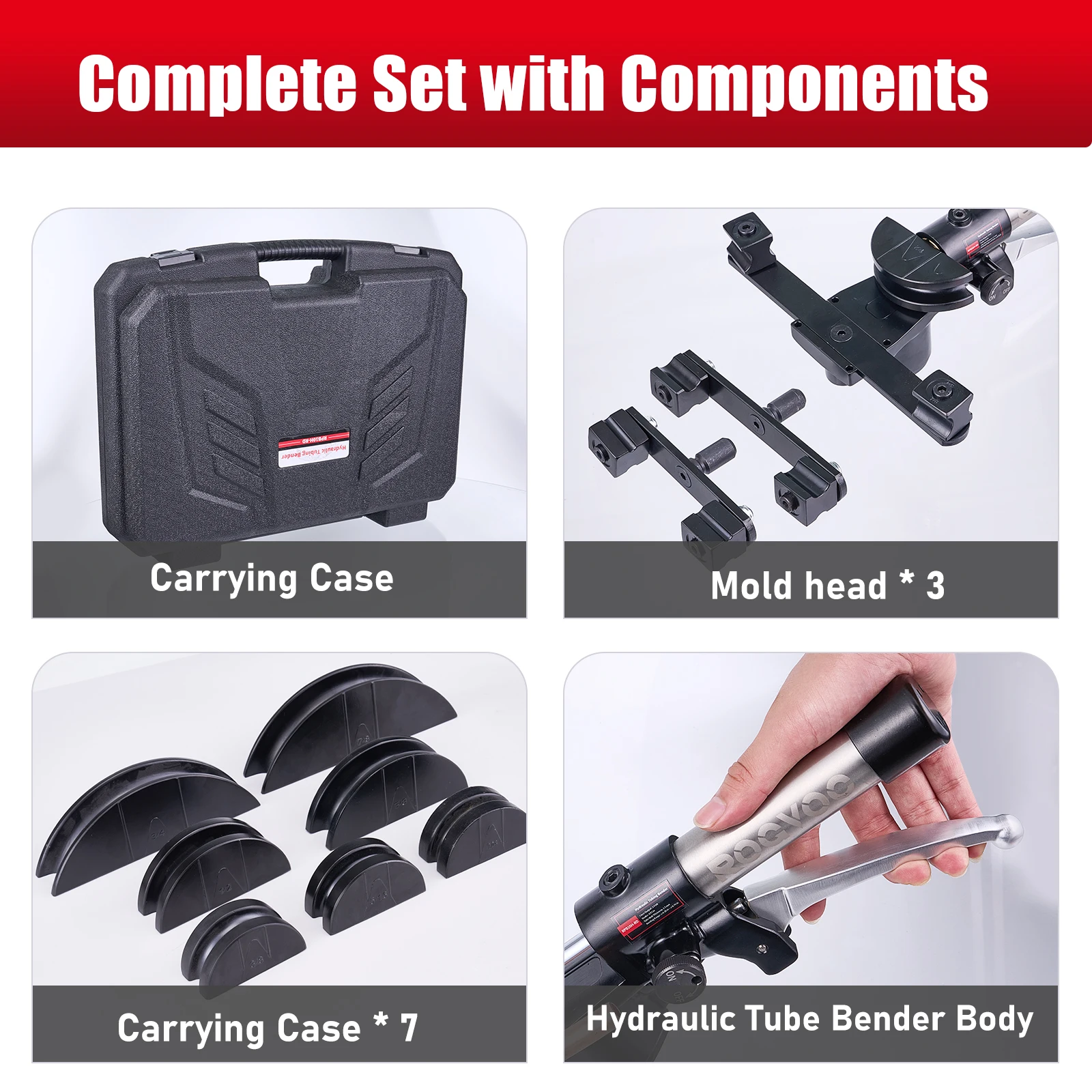 Hydraulic Tubing Bender Kit 1/4 to 7/8 Inch Copper Tube Pipe Bender HVAC Bending Tool Set for Air Conditioning Refrigeration