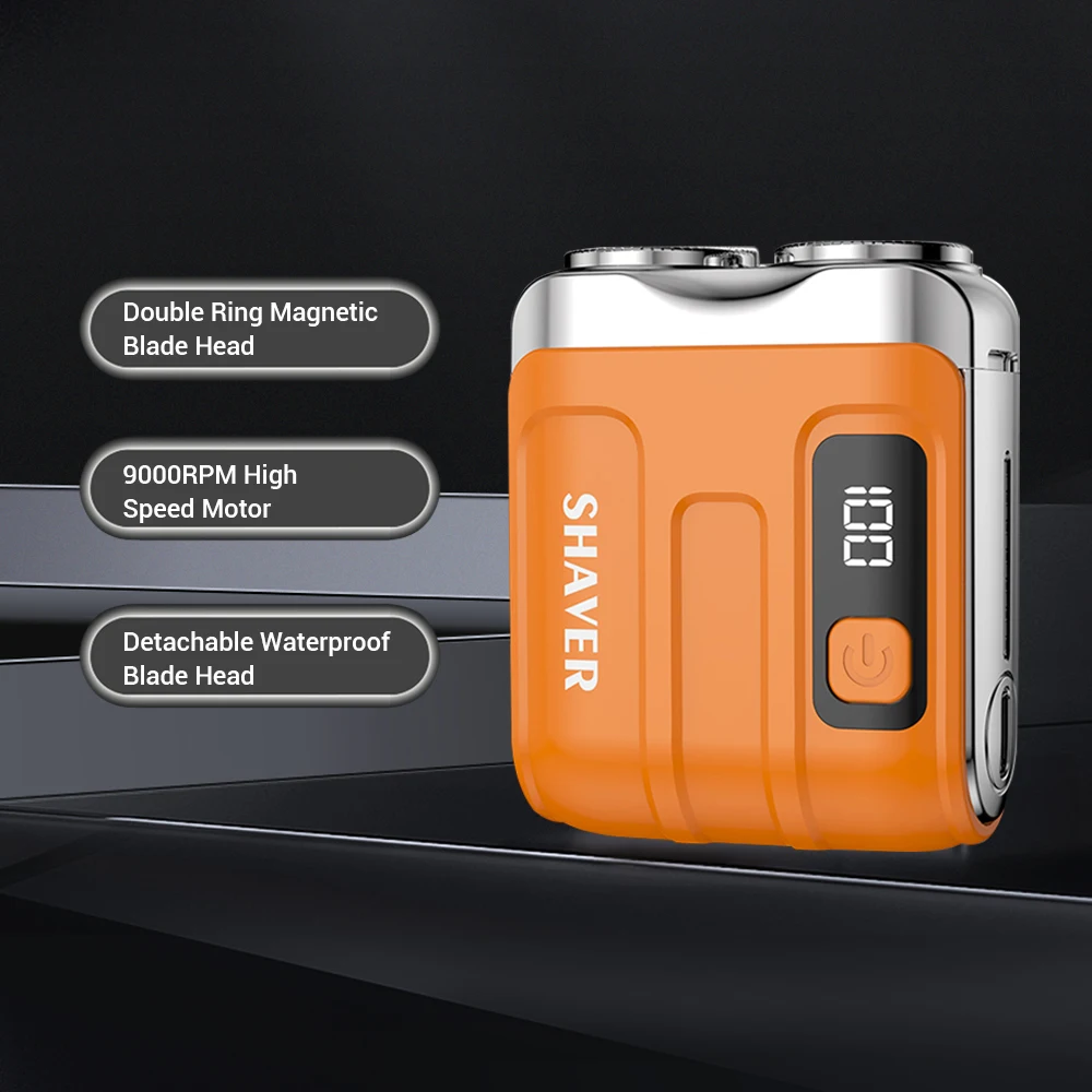 Electric Smart Shaver Digital Display Travel Razor Mini Dual Blade Shaver Waterproof Powerful Men