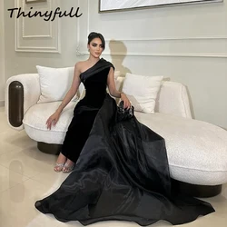 Thinyfull Mermaid Velvet/Organza Prom Dresses One Shoulder Sleeveless Evening Party Dress Arab Formal Occasion Gown Customized