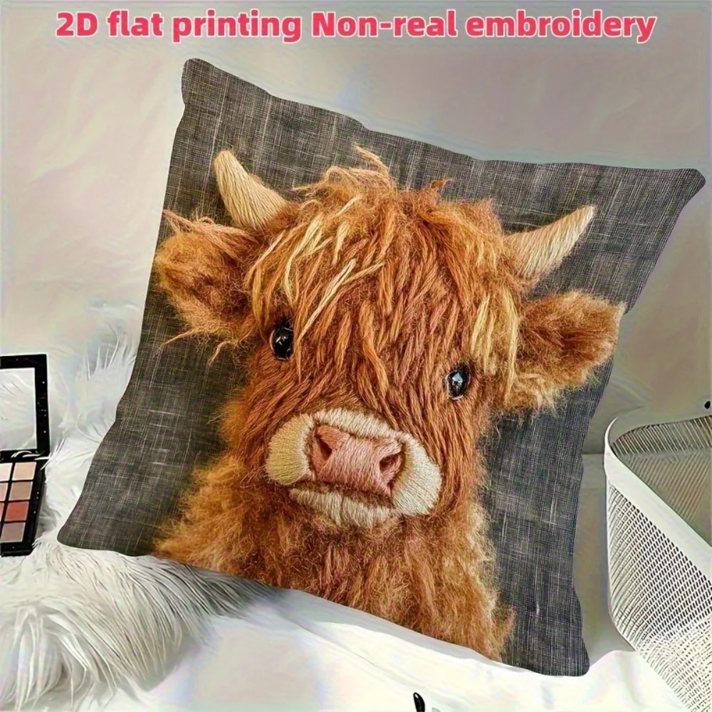 

Highland Cow Pillowcase 2D Printed Office Sofa Decoration Nordic Style Cushion Cover Bedroom Home Soft Decoration
