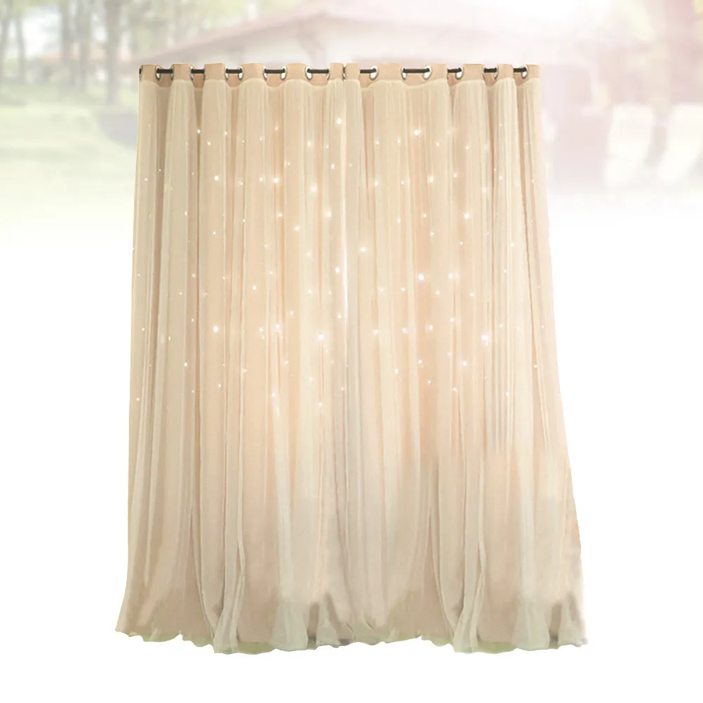 Star Blackout Curtain Double Layer Hollow Out Window Drapes Regular Grommets Bedroom Living Room 1x2m Beige Light Blocking Star view 2