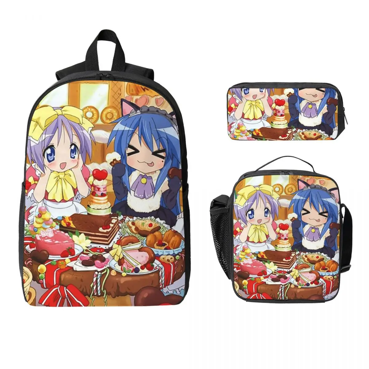 Lucky Star Anime Lucky Star Anime Backpack Boy Girl BookBag School Bag Laptop Shoulder Bags 3ps Insulated Lunch Bag Pencil Case