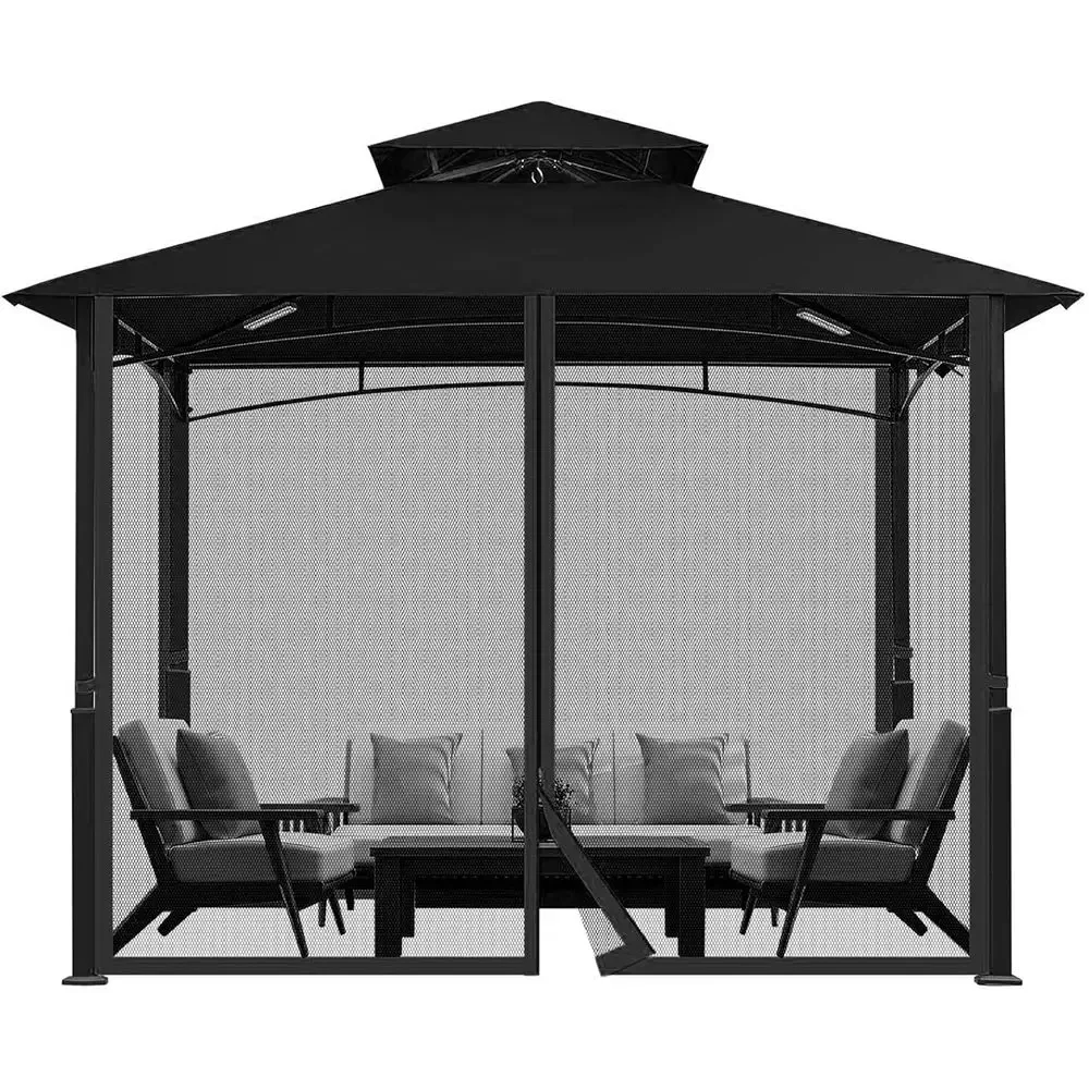 4-Piece Black Mosquito Net with Zip Closure for 10x10' Gazebo Privacy