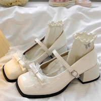 Fashion Solid Color Pu Leather Mary Janes Women Elegant Bowknot Heel Pumps Woman Buckle Strap Platform Party Shoes Ladies