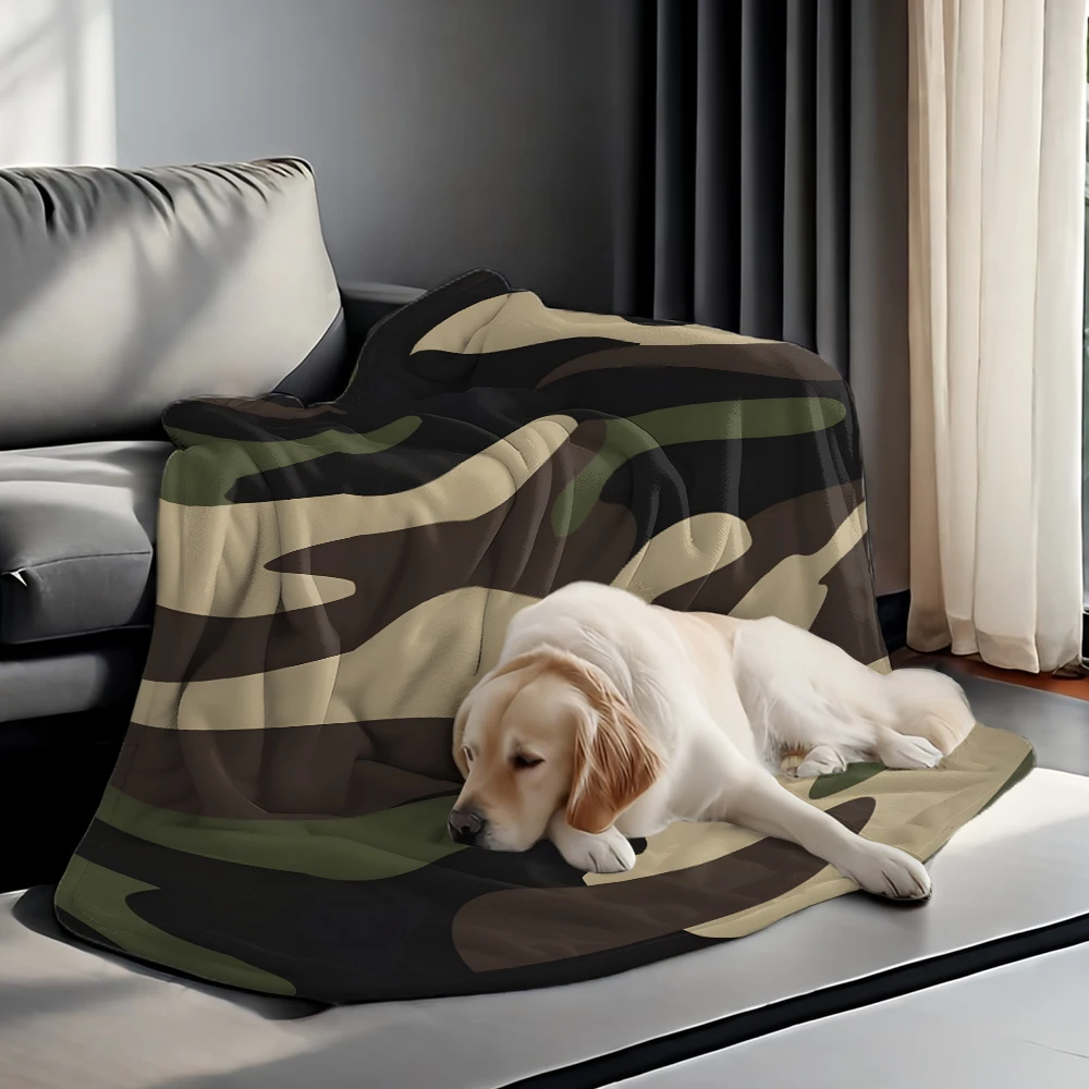 Dark Camouflage Green Brown Super Soft Flannel Blanket Fuzzy Warm Throw Blanket for Bed Couch Cozy Plush Bed Cover All Season