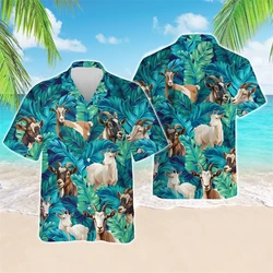 Goat Hawaiian 3D Printed Beach Shirts Funny Flower Goats Graphic Shirt For Men Clothes Animal Sheep Aloha Short Sleeve Blouses