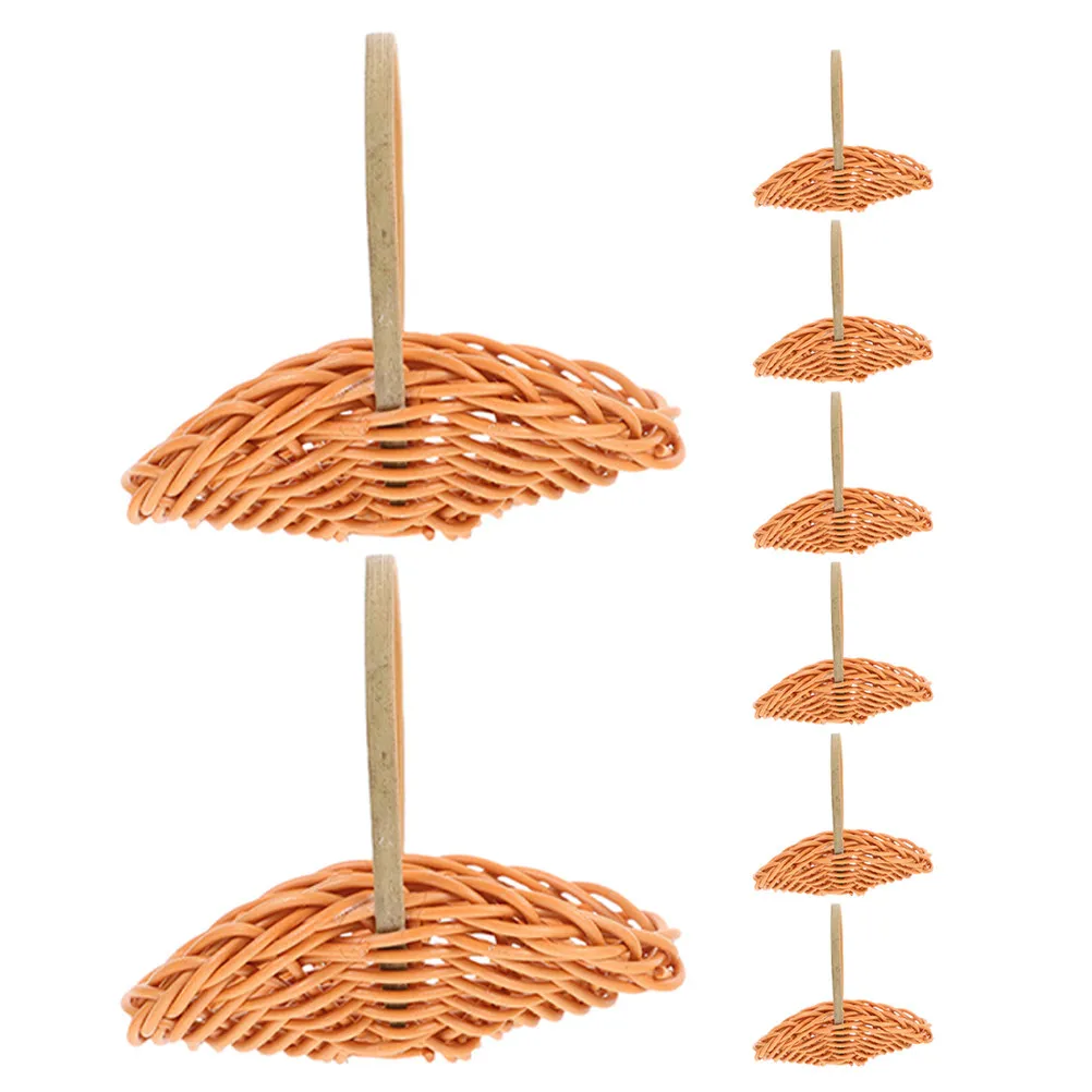 

8Pcs Miniature Imitation Rattan Woven Baskets Shell Design Handles Tiny Holder Fairy Garden Dollhouse Decor Wedding