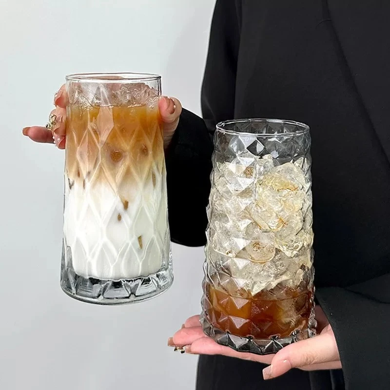 ins style retro high-value diamond coffee cup fruit tea cup glass drink milk latte sparkling water cup