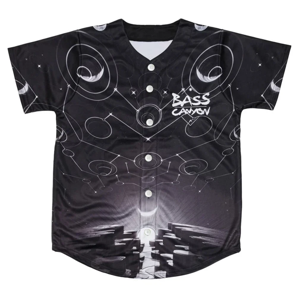 Excision BASS CANYON GORGE Baseball Jersey Streetwear Harajuku Thin button Baseball uniform Oil Slick Baseball Jersey Men/Women