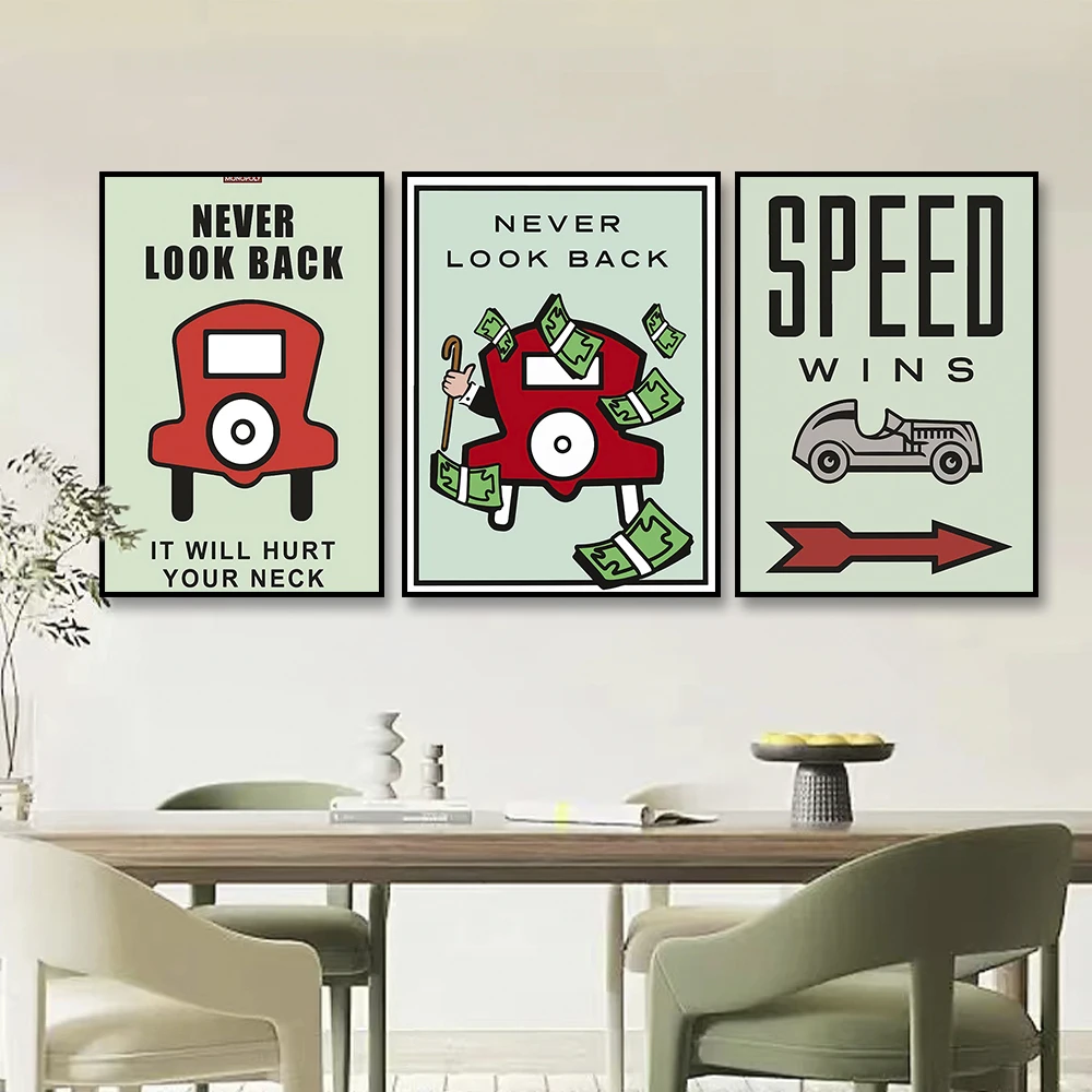 Frameless canvas paintings,Monopoly Millionaire Money Canvas Decorative Painting Motivational Quote Art Poster Cartoon Figure Mu - view 4