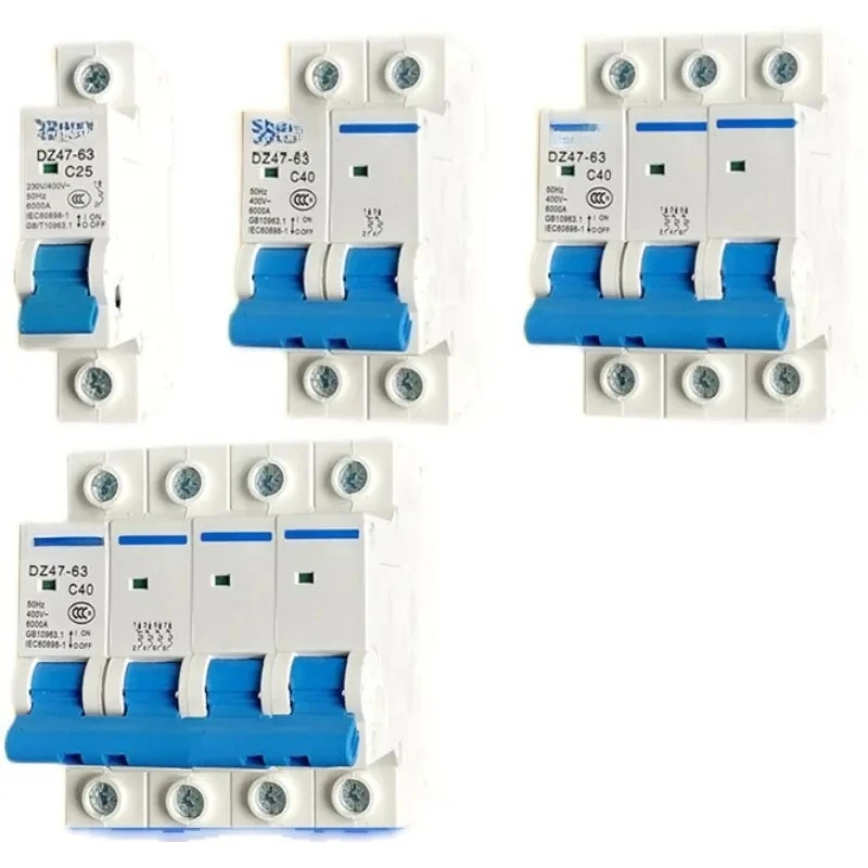 10PCS Air switch household 220V circuit breaker air switch 1P2P3P three-phase four wire 63A leakage protection 4P