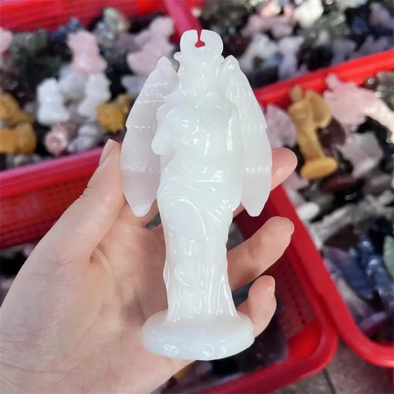 Natural White Marble Jade Witch Succuba Lilith Statue Carving Gemstone Reiki Healing Stone Home Decor Holiday Gift 1pcs