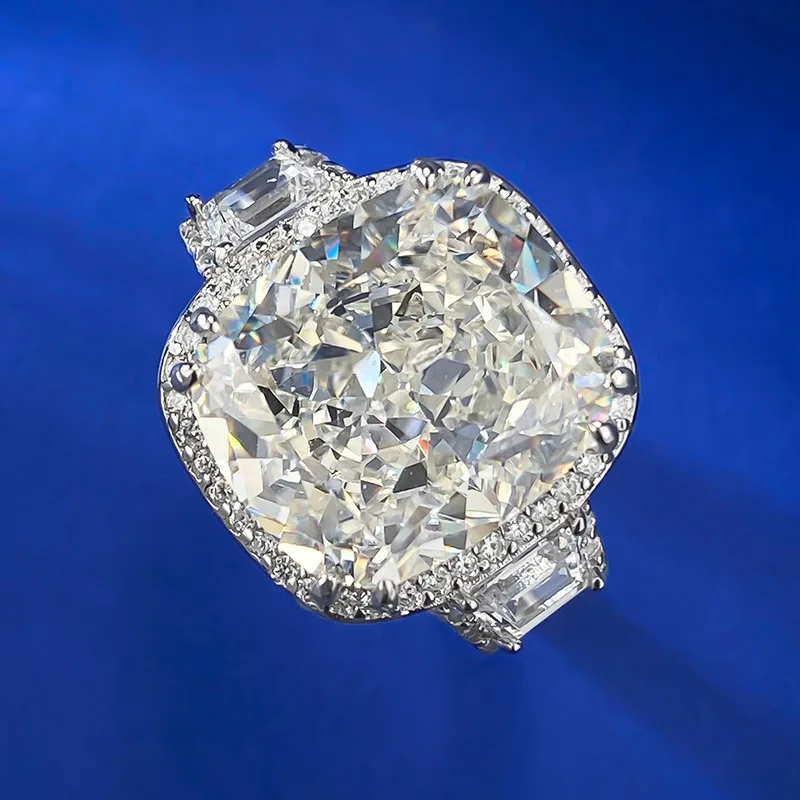 Klasický polštářek krájet 8ct moissanite diamant prsten opravdový 925 mincovní stříbro večírek svatební pás kroužky pro ženy angažmá šperků