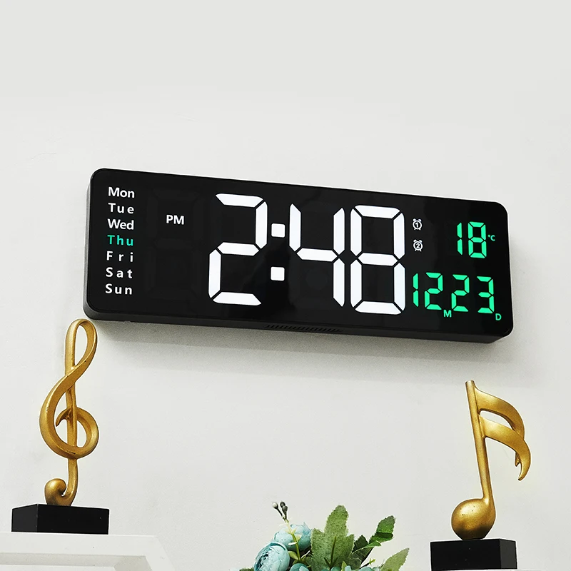 

16" LED Wall Clock Two Sets of Ringing Temperature Date Week Time