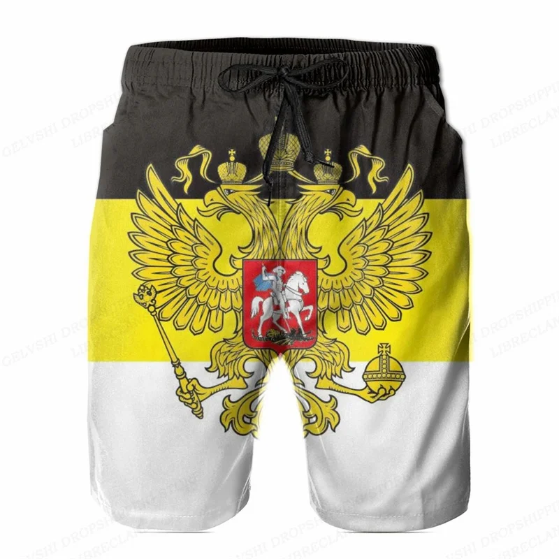 Russia Eagle Emblem Graphic Beach Shorts Men 3D Russian Flag Bear Printed Board Shorts Swimsuit homme 2024 Summer Swim Trunks